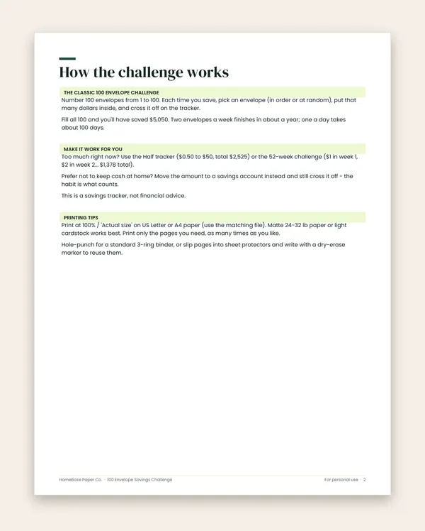 Holiday Season Bundle: 100 Envelope Savings Challenge: Page 2 of 8