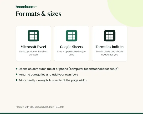 Bill Tracker Spreadsheet – formats and sizes