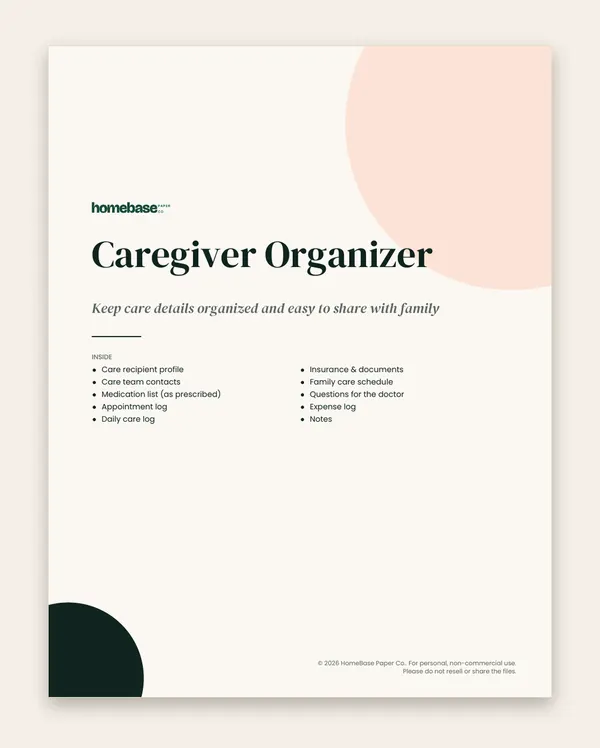 Family Peace of Mind Bundle: Caregiver Organizer: Page 1 of 12