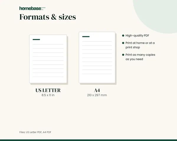 Cleaning Schedule – formats and sizes