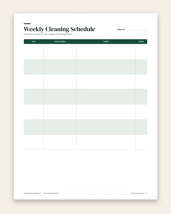 Cleaning Schedule: Page 3 of 9