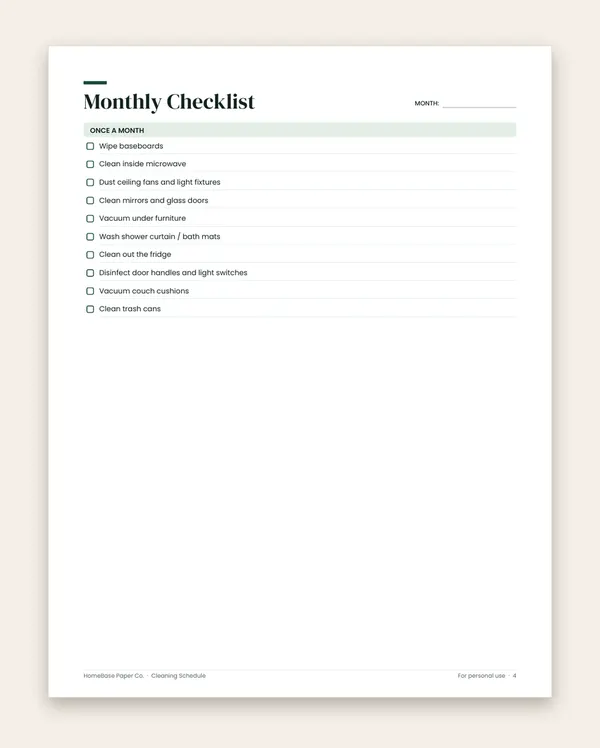 Cleaning Schedule: Page 4 of 9