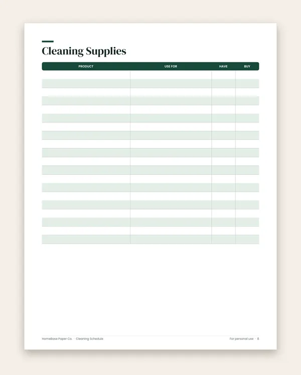 Cleaning Schedule: Page 8 of 9