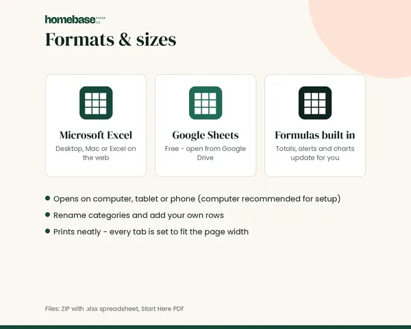 Debt Payoff Planner – formats and sizes