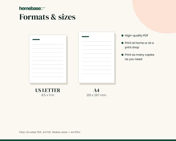 Family Recipe Binder – formats and sizes