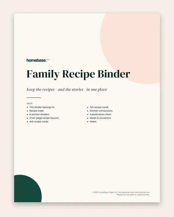 Family Life Admin Bundle: Family Recipe Binder: Page 1 of 23