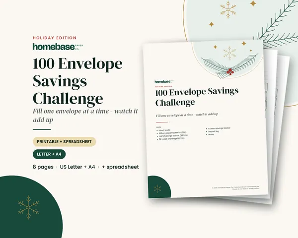 Included in the Holiday Season Bundle: 100 Envelope Savings Challenge (Holiday Edition)