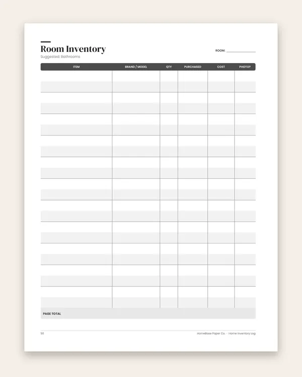 Home Inventory Log (Paperback) – inside: Page 50 of 120
