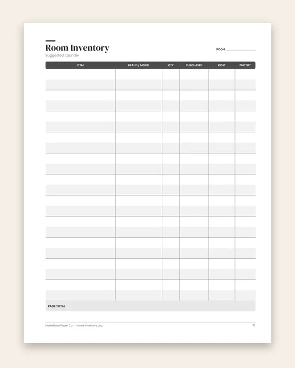 Home Inventory Log (Paperback) – inside: Page 73 of 120