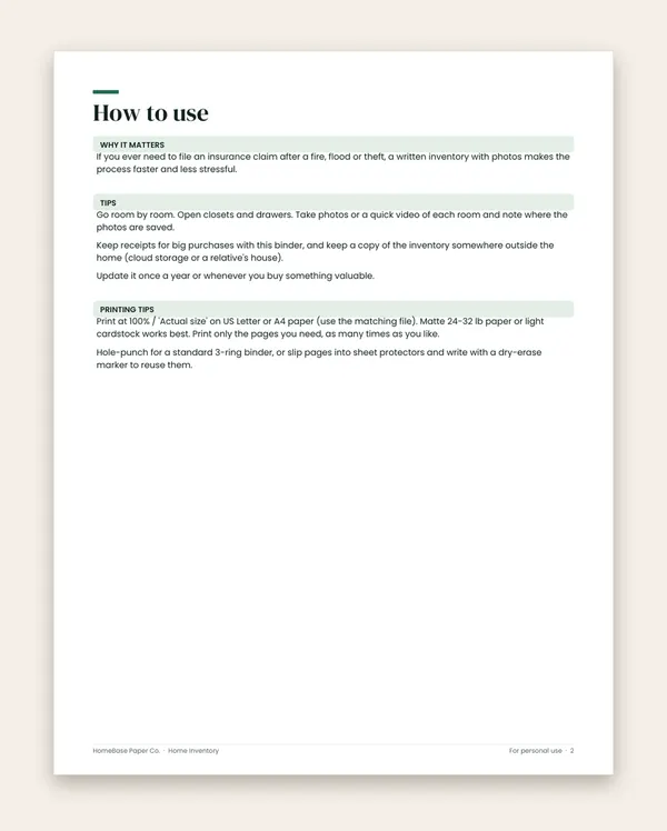Home Inventory: Page 2 of 8
