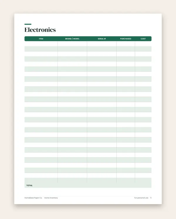 Home Inventory: Page 5 of 8