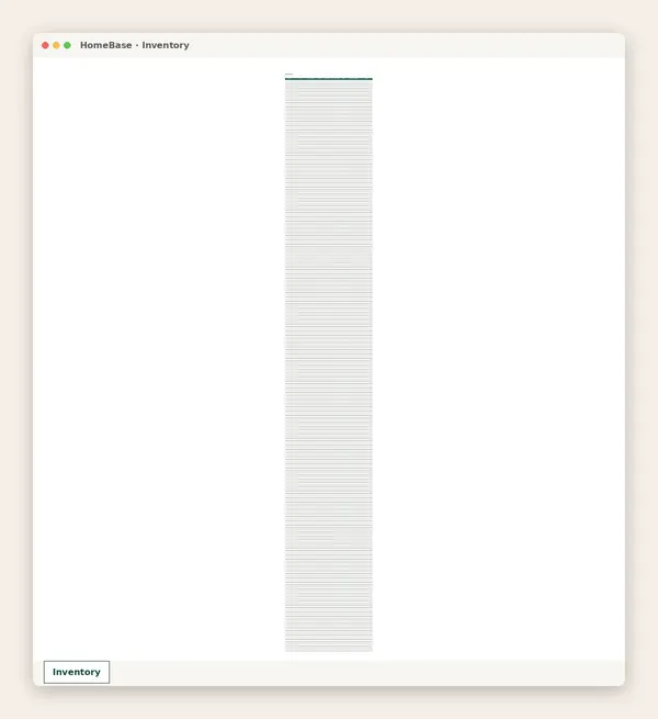 Home Inventory: Spreadsheet tab: Inventory