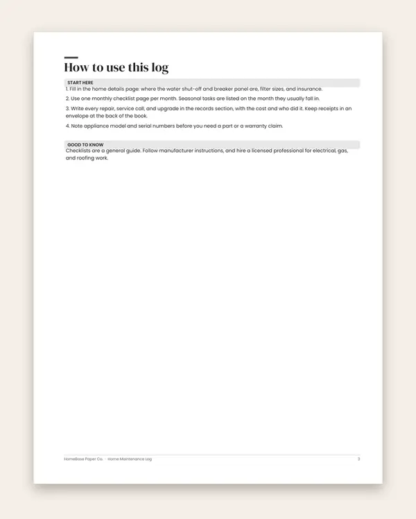 Home Maintenance Log (Paperback): Page 3 of 120