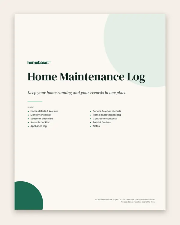 Home Maintenance Log: Page 1 of 11