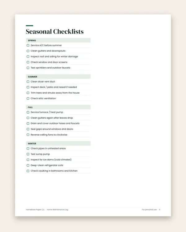 Home Maintenance Log: Page 4 of 11