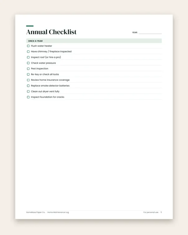 Home Maintenance Log: Page 5 of 11