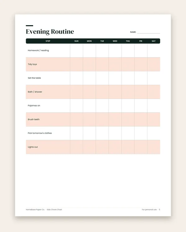 Kids Chore Chart: Page 5 of 11