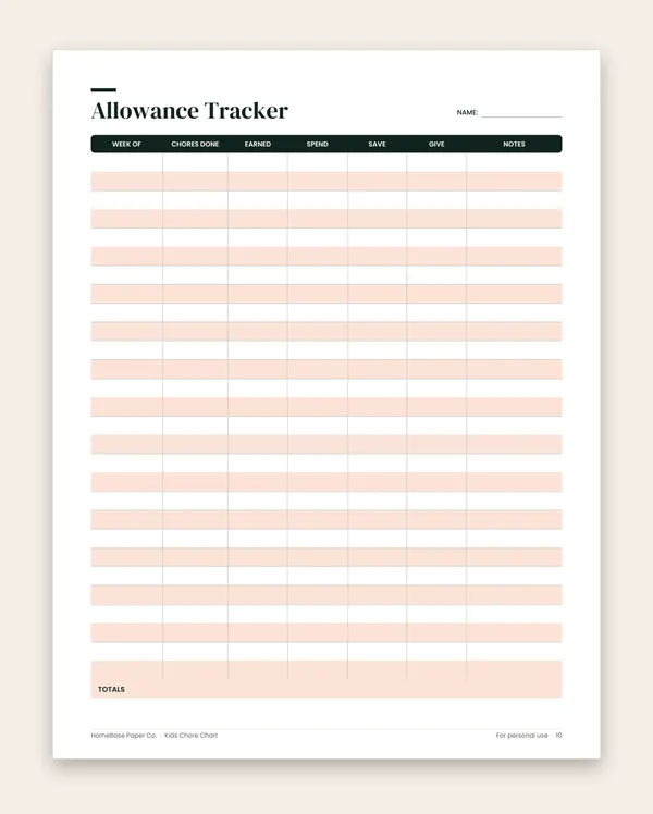 Kids Chore Chart: Page 10 of 11