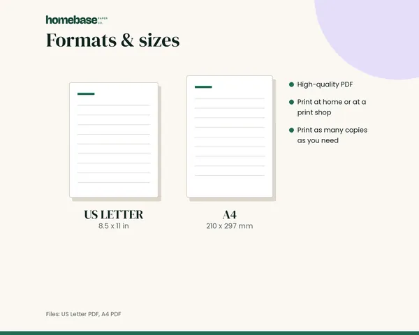 Moving Planner – formats and sizes