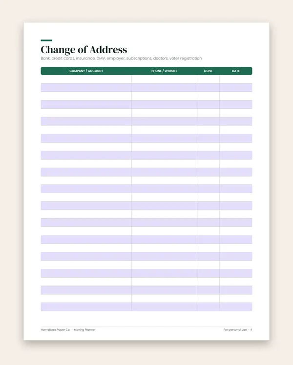 Moving Planner: Page 4 of 10