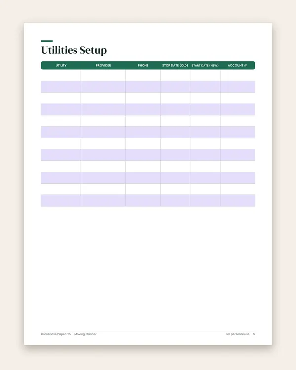 Moving Planner: Page 5 of 10