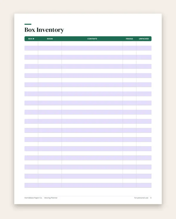Moving Planner: Page 6 of 10