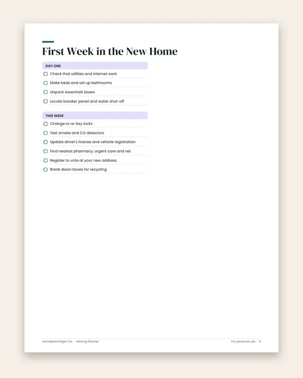Moving Planner: Page 9 of 10