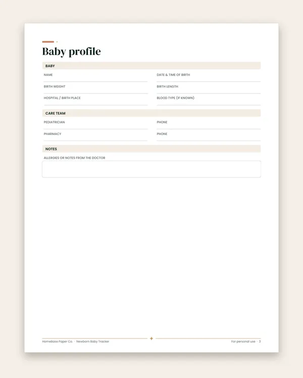 Family Life Admin Bundle: Newborn Baby Tracker: Page 3 of 14