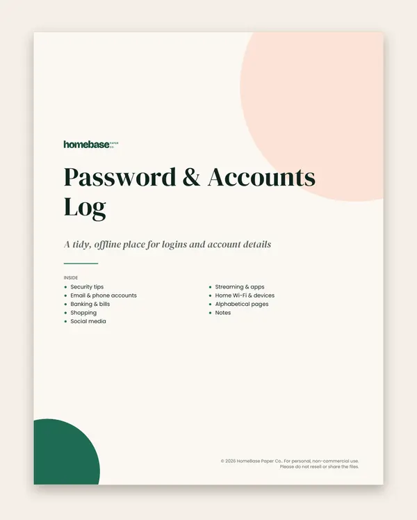 Password & Accounts Log: Page 1 of 15