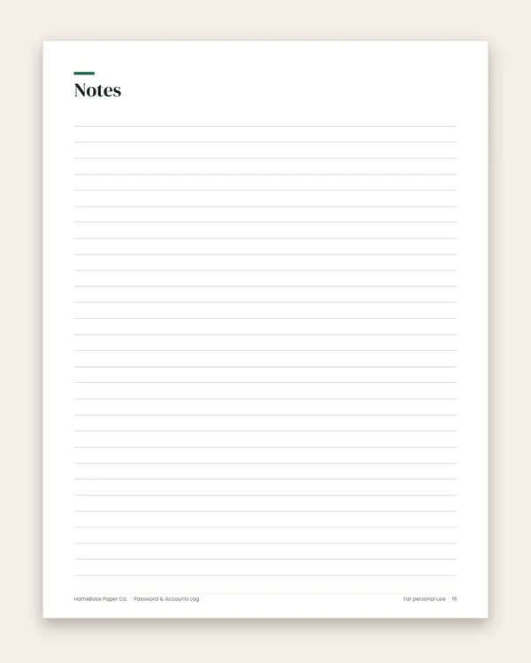 Password & Accounts Log: Page 15 of 15