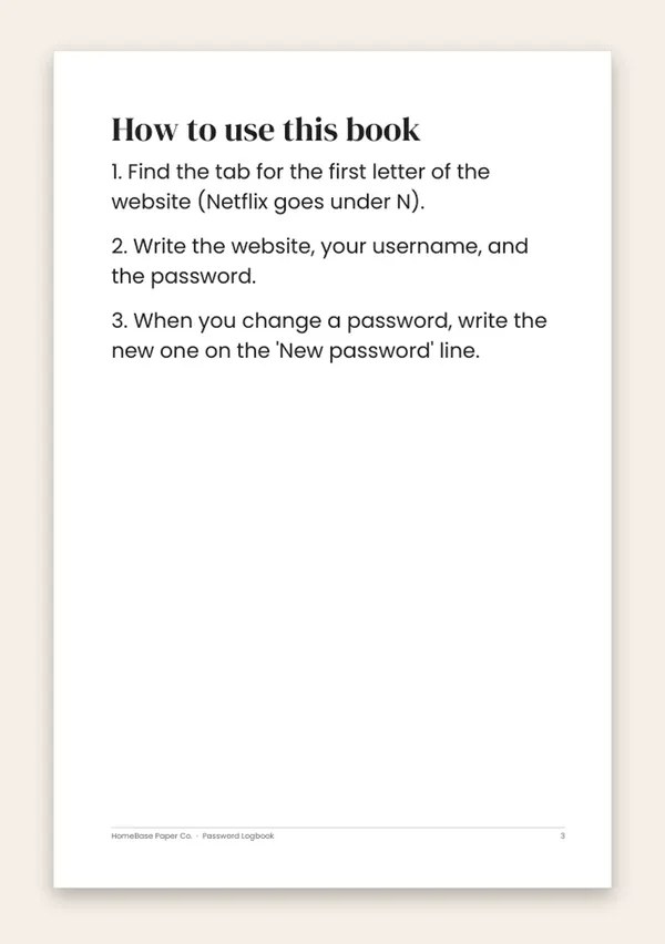 Password Logbook (Paperback): Page 3 of 120