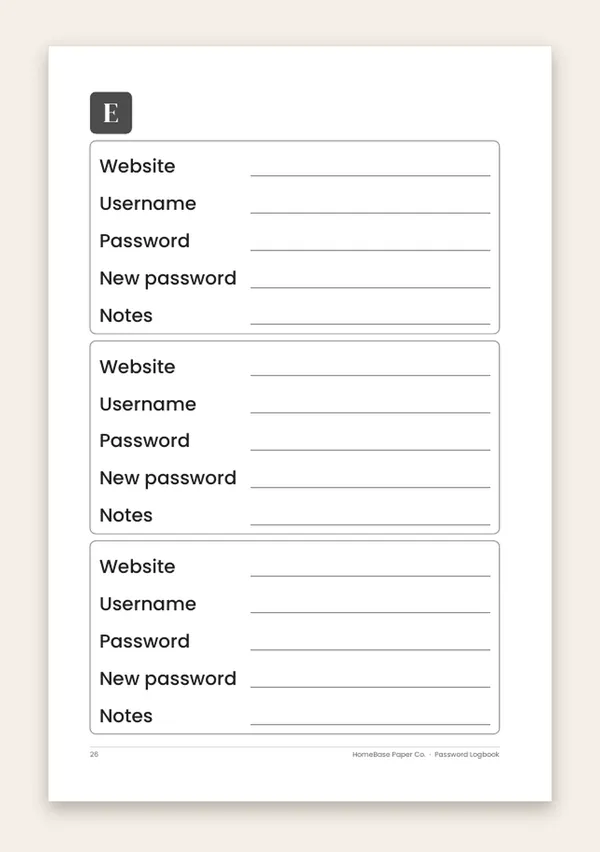 Password Logbook (Paperback) – inside: Page 26 of 120