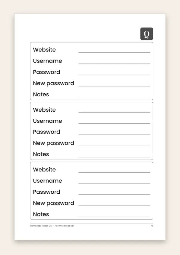 Password Logbook (Paperback) – inside: Page 73 of 120