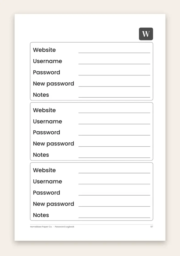 Password Logbook (Paperback): Page 97 of 120