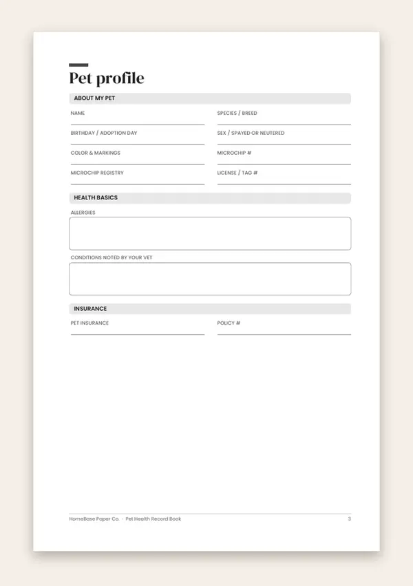 Pet Health Record Book (Paperback): Page 3 of 120