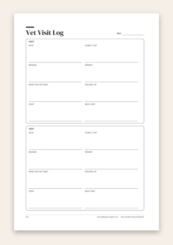 Pet Health Record Book (Paperback) – inside: Page 26 of 120