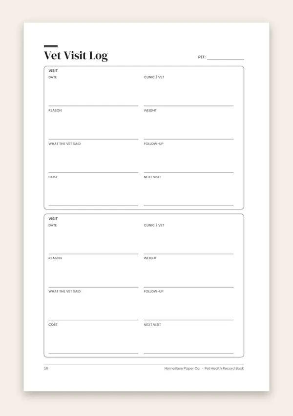 Pet Health Record Book (Paperback) – inside: Page 50 of 120