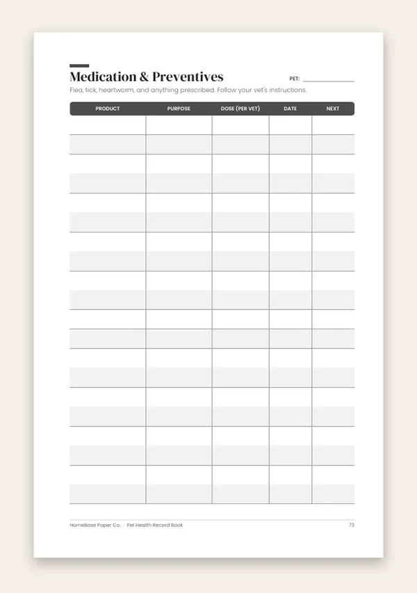 Pet Health Record Book (Paperback) – inside: Page 73 of 120