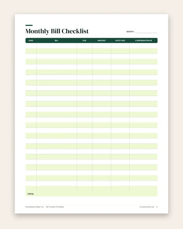 Bill Tracker Printable: Page 4 of 7