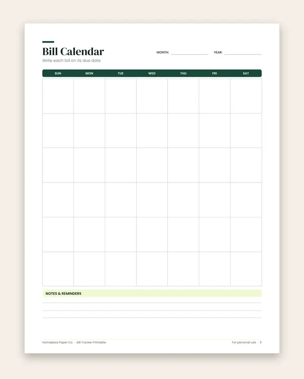 Bill Tracker Printable: Page 5 of 7