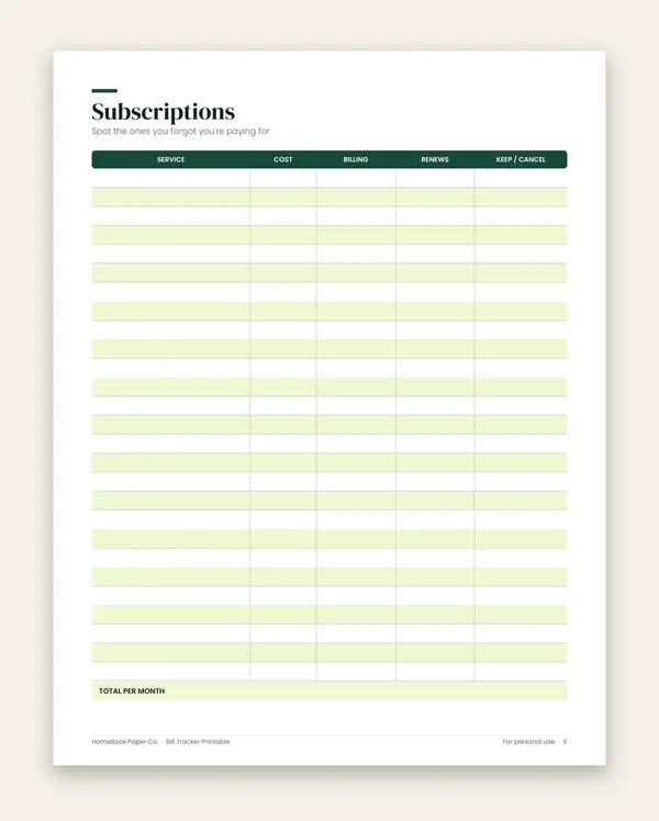 Bill Tracker Printable: Page 6 of 7