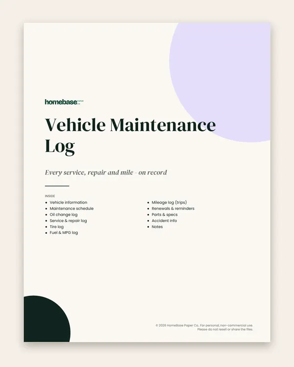 Vehicle Maintenance Log: Page 1 of 12