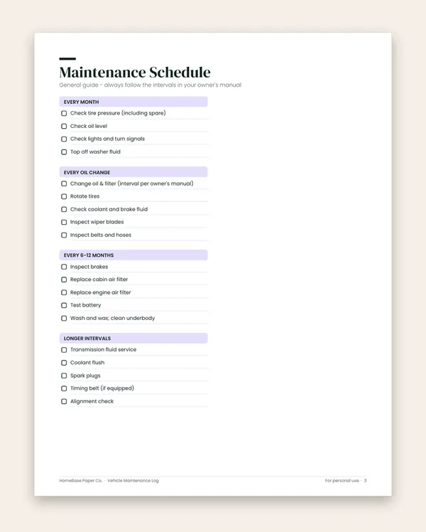 Vehicle Maintenance Log: Page 3 of 12