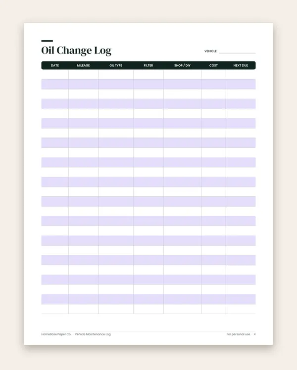 Vehicle Maintenance Log: Page 4 of 12