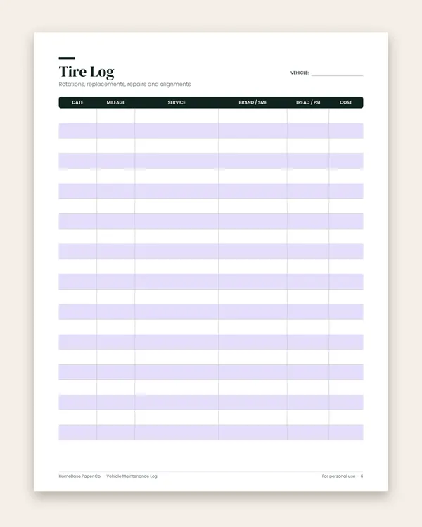 Vehicle Maintenance Log: Page 6 of 12