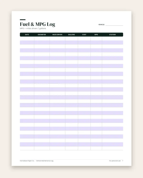 Vehicle Maintenance Log: Page 7 of 12