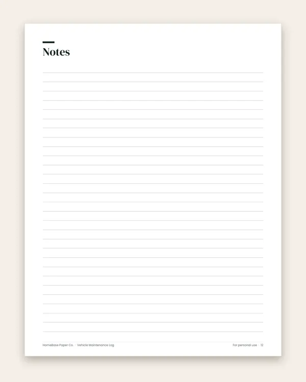 Vehicle Maintenance Log: Page 12 of 12