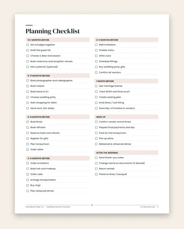 Wedding Planner Checklist: Page 3 of 13